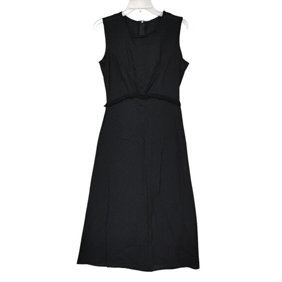 Handmade Swiss Dot Midi Dress Size M Black Sheath Cut Sleeveless Zipper on Back - Picture 4 of 11